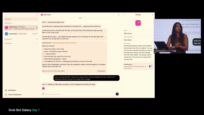 演示 bot：Slide Sonia 等 · ~00:50 · 回放截帧